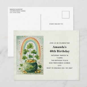 Cartão Postal De Convite Aniversário do Pote de Ouro e Arco-íris Vintage