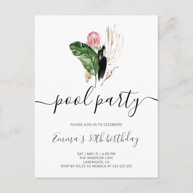 Cartão Postal De Convite Aniversário Moderno do Partido piscina (Frente)