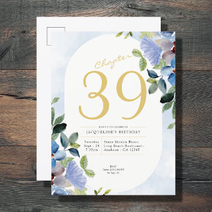 Cartão Postal De Convite Aniversário Pastel Blue Floral