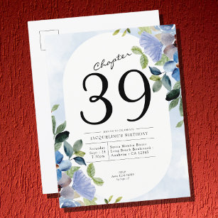 Cartão Postal De Convite Aniversário Pastel Blue Floral