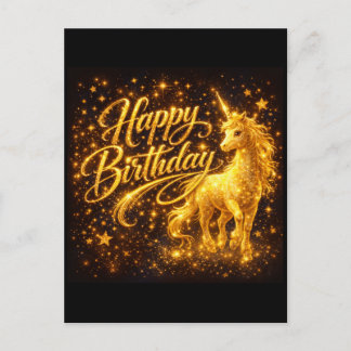 Cartão Postal De Convite Aniversário Poeira Estelar Dourada — Unicórnio Fan