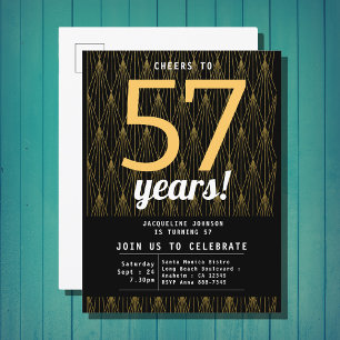 Cartão Postal De Convite Aniversário Preto E Dourado