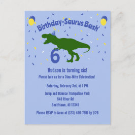 Cartão Postal De Convite "Aniversário-saurus" Festa de Aniversário Infantil