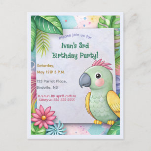 Cartão Postal De Convite Aniversário Tropical Editável
