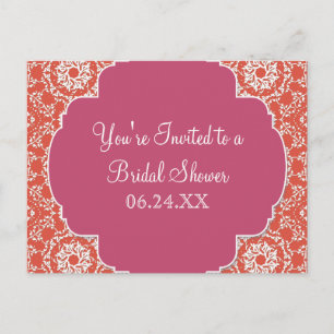 Cartão Postal De Convite AnnaLiese Damask - Tangerine n Watermelon Invite