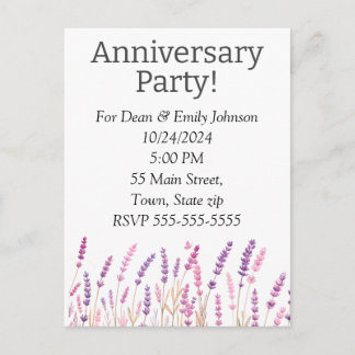 Cartão Postal De Convite Anniversary party invitations