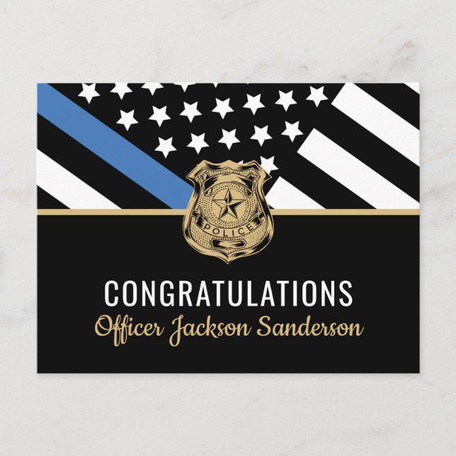 Cartão Postal De Convite Aposentadoria da Polícia Linha Azul Bandeira Aplic (Frente)
