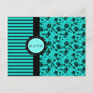Cartão Postal De Convite Aqua e placa R.S.V.P. preta
