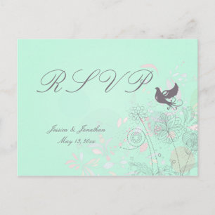 Cartão Postal De Convite Aqua, rosa + cinza floral RSVP de Casamentos de pr