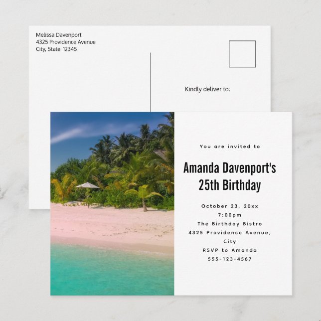 Cartão Postal De Convite Aquamarine Ocean Tropical Beach Scenic Birthday (Frente/Verso)