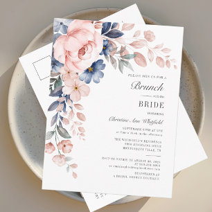 Cartão Postal De Convite Aquarela Floral Flores Azuis Rosa Café da Manhã Nu