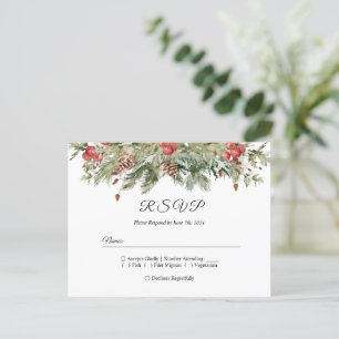 Cartão Postal De Convite Aquarela Palha Verde de Inverno e Pine Cone