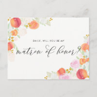 Aquarela Pêssegos & Flores Seja Minha Dama de Honr