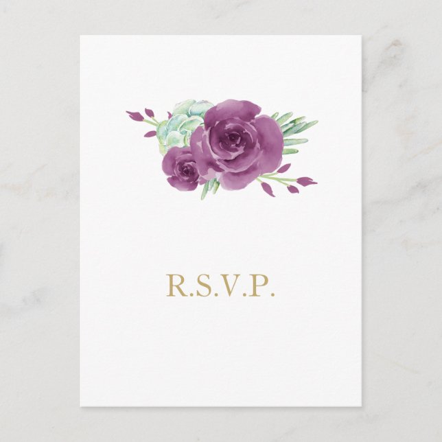 Cartão Postal De Convite aquarela suculente ameixa rosa casamento rsvp (Frente)