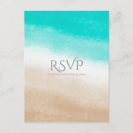 Cartão Postal De Convite Aquarela Verde-azulado & Bege Elegante Casamento d