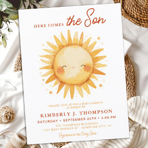 Cartão Postal De Convite Aqui Vem O Chá de fraldas Do Filho Cute Sunshine B