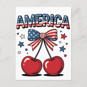 Cartão Postal De Convite Arco Coquette Americano Cereja Estética Bandeira E