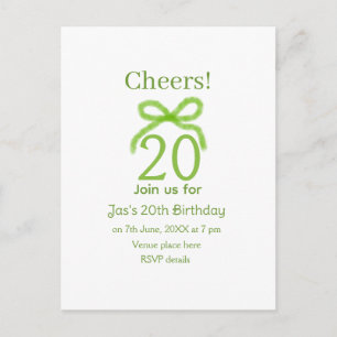 Cartão Postal De Convite arco de aniversário de 20 anos verde aquarela nome