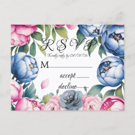 Cartão Postal De Convite Arco de Casamento de Aquarela rosa e RSVP Azul