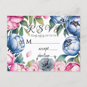 Cartão Postal De Convite Arco de Casamento de Aquarela rosa e RSVP Azul