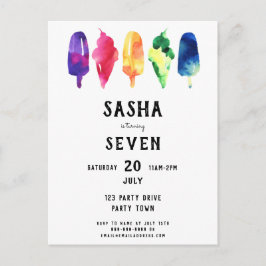 Cartão Postal De Convite Arco-Íris Aquarela Picolé Sorvete Aniversário