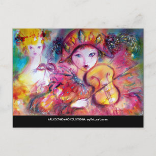 Cartão Postal De Convite ARLECCHINO E COLOMBINA Máscaras de Mascarada Venez