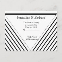 Art Deco Black and White Stripe RSVP Postacard
