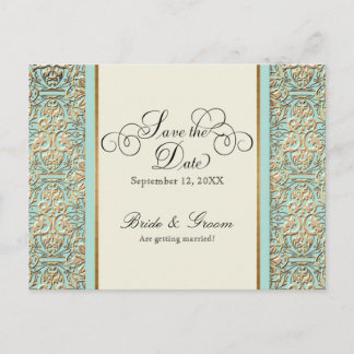 Cartão Postal De Convite Art Deco Nouveau Faux Floral Dourado Damask Lace