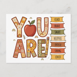 Cartão Postal De Convite Arte Motivacional Boho Arco-Íris Elementar Você É