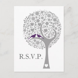 Cartão Postal De Convite arvora púrpura da árvore branca mod casamento rsvp