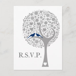 Cartão Postal De Convite árvore branca marinho azul pombinhos mod casamento