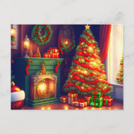 Cartão Postal De Convite Árvore de Natal do estilo Vintage tradicional