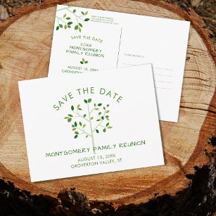 Cartão Postal De Convite Árvore de Reunião da Família Verde Moderna SALVAR 