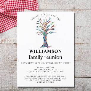 Cartão Postal De Convite Árvore Familiar de Reunião