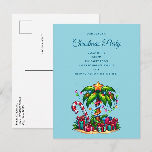 Cartão Postal De Convite Árvore Tropical de Palma de Natal (Frente/Verso)