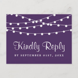 Cartão Postal De Convite As Luzes De Corda Na Coleção De Casamentos Roxos