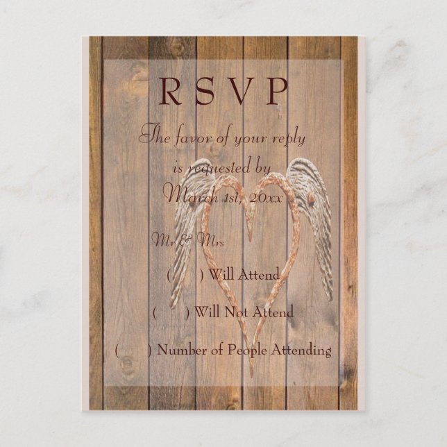 Cartão Postal De Convite Asas de Anjo Rústico Casamento Country Style (Frente)