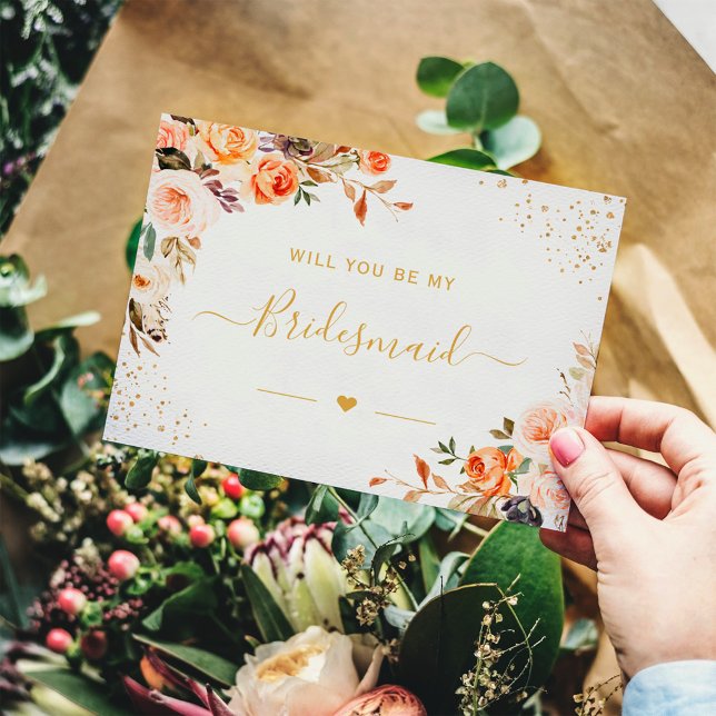 Cartão Postal De Convite Autumn Dourado Floral Seja Minha Proposta De Bride (Criador carregado)