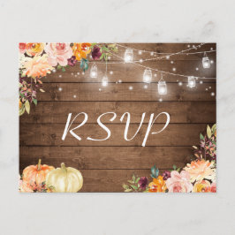 Cartão Postal De Convite Autumn Floral Mason Jar Lights Rustic Wedding RSVP