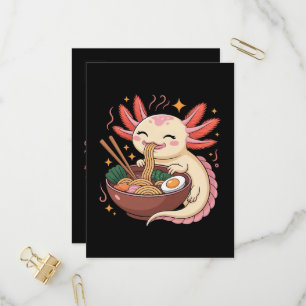 Cartão Postal De Convite Axolote Fofo Come Macarrão Ramen