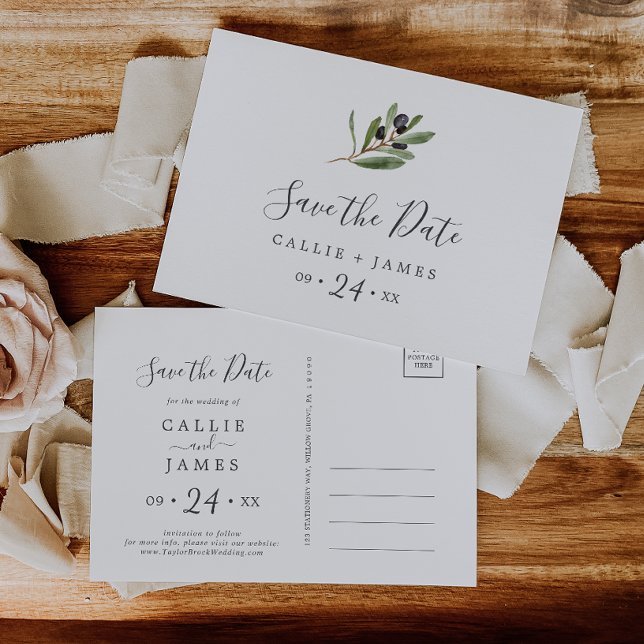 Cartão Postal De Convite Azeitona Moderna Guardar Cartão-Postal de Data (Criador carregado)