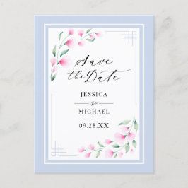 Cartão Postal De Convite Azul-Cor-De-Água Cor Azul Elegante Guardar A Data