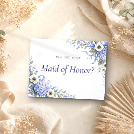 Cartão Postal De Convite Azul Floral Seja Minha Dama de Honra
