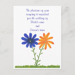 Cartão Postal De Convite Azul-laranja Flores de Casamento Cartões-postais
