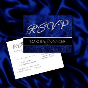 Cartão Postal De Convite Azul-safira Cobalt Grunge Wedding Entree RSVP