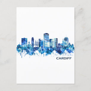 Cartão Postal De Convite Azul Skyline de Cardiff Wales