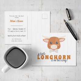 Cartão Postal De Convite Baby Boy Longhorn Queimou Chá de fraldas Laranja