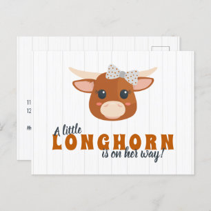 Cartão Postal De Convite Baby Girl Longhorn Burnt Orange Chá de fraldas