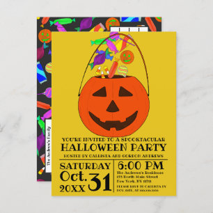 Cartão Postal De Convite Balde Colorido Jack O' Lanterna Halloween