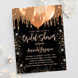 Cartão Postal De Convite Balões glamorou chá de panela preto de ouro brilha